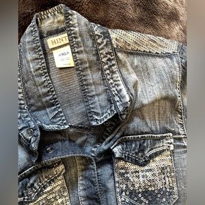 Denim Long Sleeve Top with Sequins XL